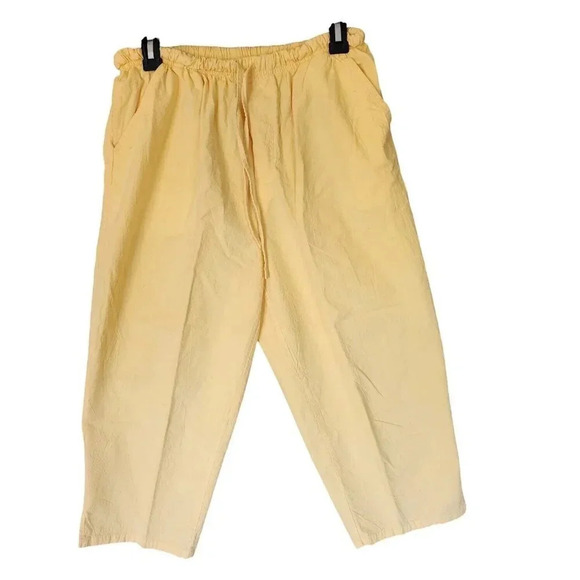 Bobbie Brooks Carpi Pant Yellow Elastic Waist Wide Leg Drawstring Size Large - Picture 2 of 11
